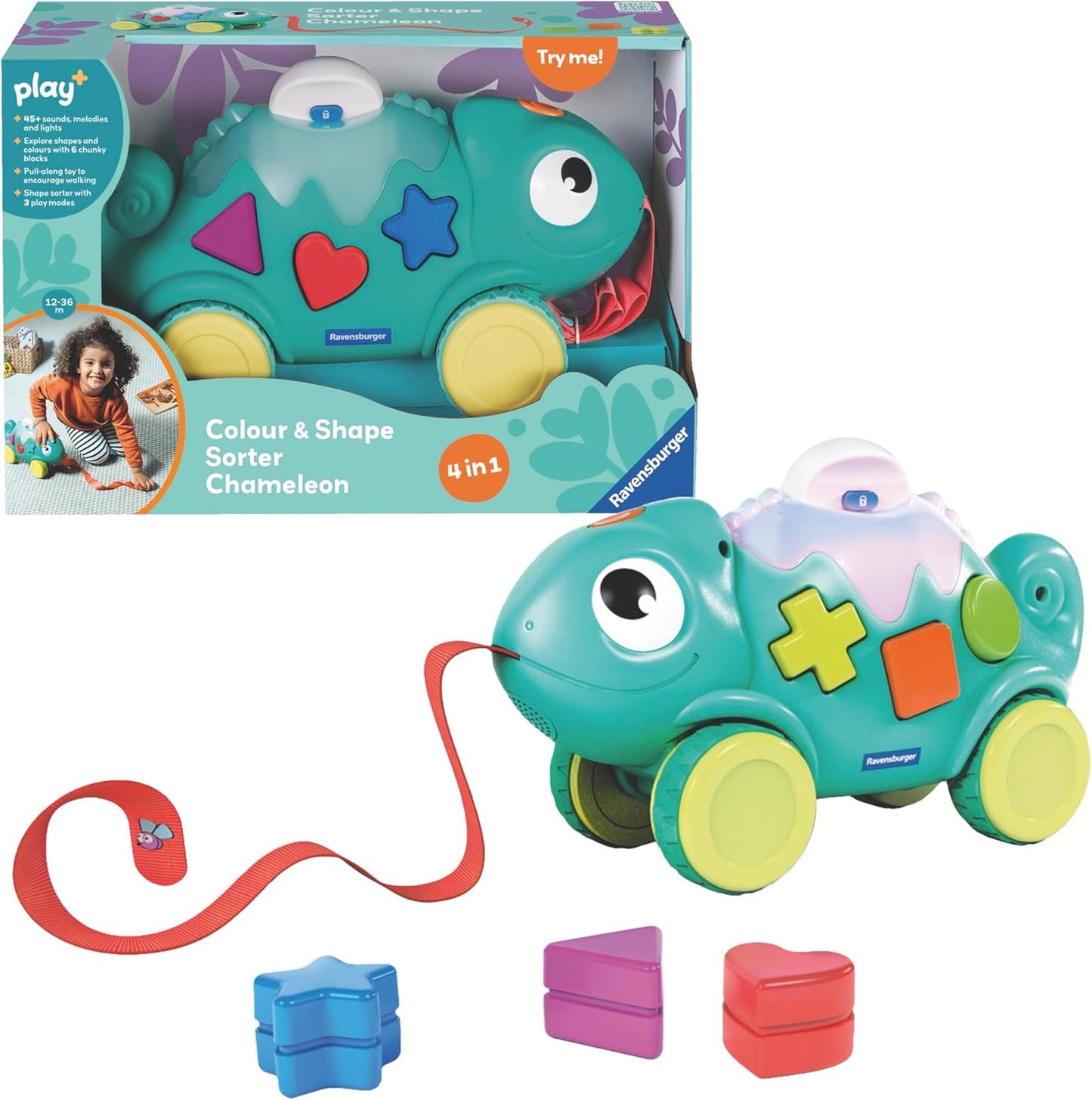 Ravensburger Play+ 4-in-1 Chameleon Colour & Shape Sorter Toys for 1 Year Old - Infant & Toddler Gifts