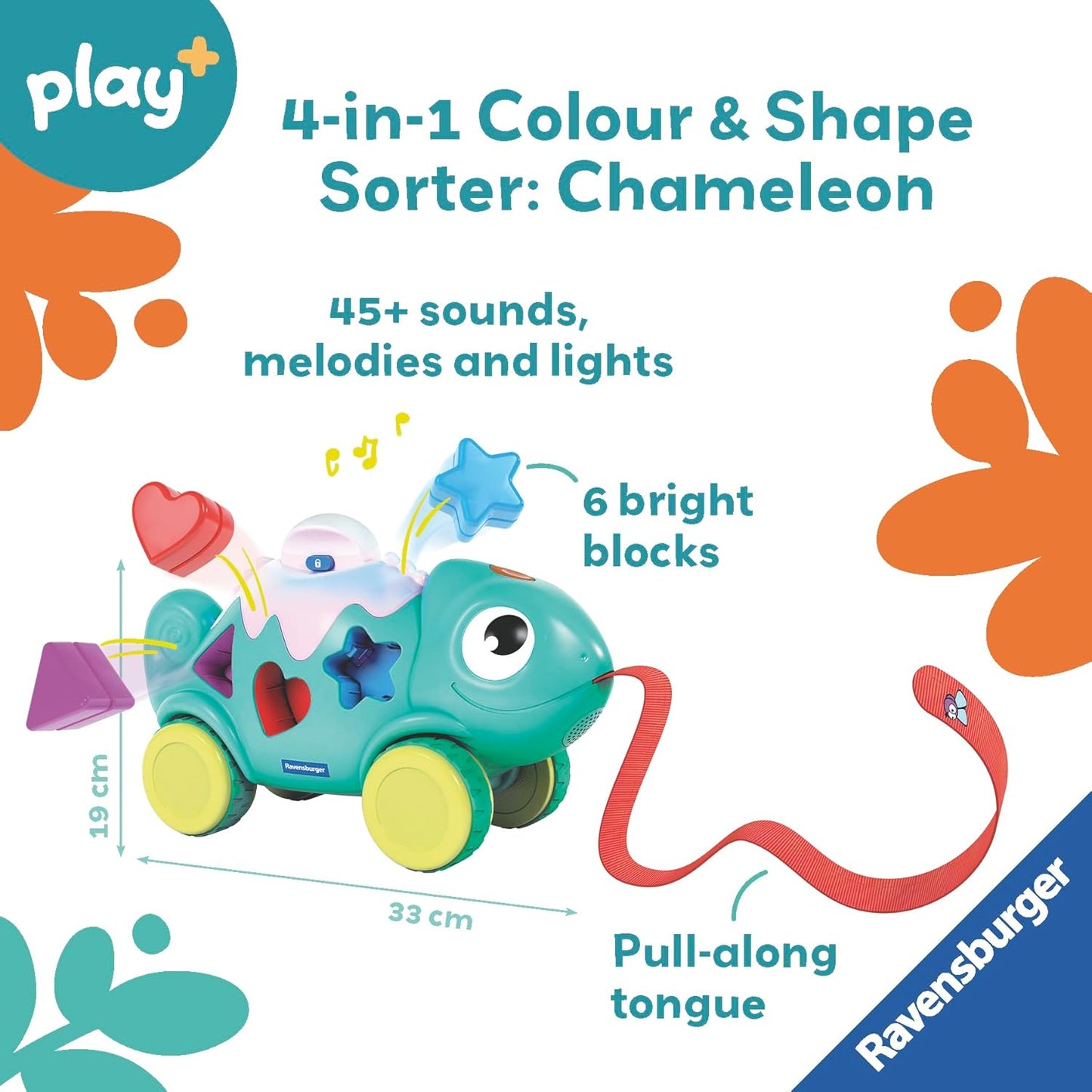 Ravensburger Play+ 4-in-1 Chameleon Colour & Shape Sorter Toys for 1 Year Old - Infant & Toddler Gifts